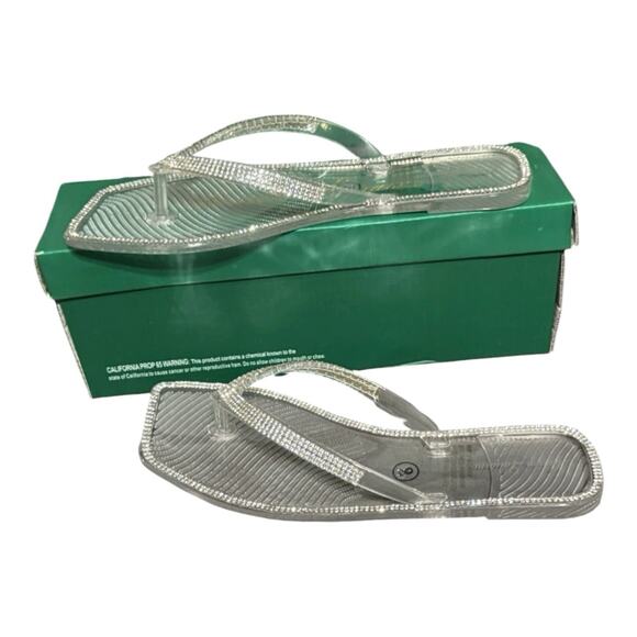 Lauren Lorraine Size 8 Tampa Cleat Rhinestone Flip Flops Jelly Thong Sandals - Picture 1 of 5